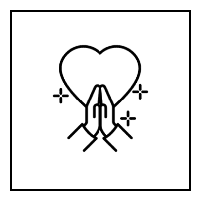 Praying hands with heart and sparkles.