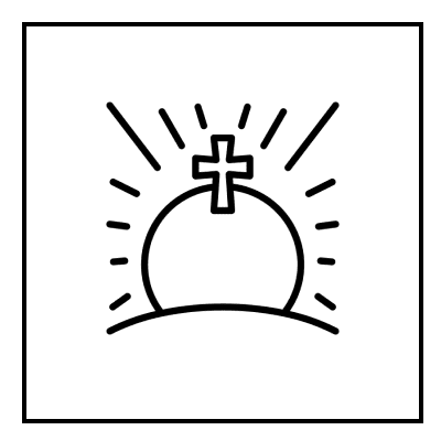 Cross with rays on a hilltop.