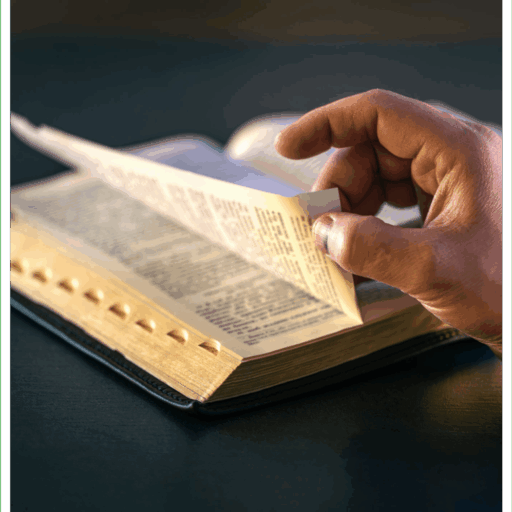 Hand flipping pages of an open book.